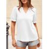 imageDokotoo Womens Summer Short Puff Sleeves Blouses Shirts V Neck Cute Solid Knit Textured Casual Regular Fit TopsWhite