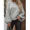 imageDokotoo Womens Sweater 2025 Fall Winter Long Sleeve Casual Tops Ribbed Hem Knitwear Lantern Pullover SweaterGray