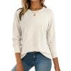 imageDokotoo Sweaters for Women Long Sleeve Wool Blend Crewneck Diamond Hollow Out Lightweight Soft Fall Pullover Sweater TopsWhite