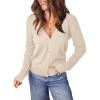 imageDokotoo Womens Cardigan Wool Blend Long Sleeve Button Down Sweaters for Women Casual Hollow Out Knit TopsBeige