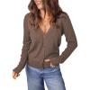 imageDokotoo Womens Cardigan Wool Blend Long Sleeve Button Down Sweaters for Women Casual Hollow Out Knit TopsCoffee