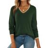 imageDokotoo Womens Cashmere Sweaters Dressy Casual Long Sleeve V Neck Lightweight Ribbed Knit Wool Pullover Jumper TopGreen