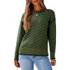 imageDokotoo Womens Casual Cross Jacquard Sweaters 2025 Crewneck Long Sleeve Fall Winter Warm Knit Pullover Tops ClothesBlackish Green