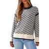 imageDokotoo Womens Casual Cross Jacquard Sweaters 2025 Crewneck Long Sleeve Fall Winter Warm Knit Pullover Tops ClothesNavy Blue