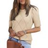 imageDokotoo Womens Short Puff Sleeve Knit Tops 2025 Round Neck Sweaters Crochet Tops for WomenApricot