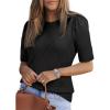 imageDokotoo Womens Short Puff Sleeve Knit Tops 2025 Round Neck Sweaters Crochet Tops for WomenBlack