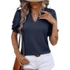 imageDokotoo Womens Summer Short Puff Sleeves Blouses Shirts V Neck Cute Solid Knit Textured Casual Regular Fit TopsNavy Blue