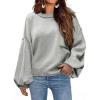 imageDokotoo Womens Sweater 2025 Fall Winter Long Sleeve Casual Tops Ribbed Hem Knitwear Lantern Pullover SweaterGray