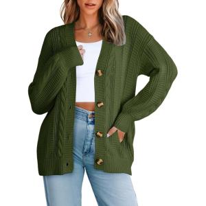 imageDokotoo Cardigan Sweaters for Women Casual Long Sleeve Button Down Chunky Knit Open Front Sweater TopsGreen
