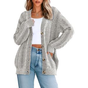 imageDokotoo Cardigan Sweaters for Women Casual Long Sleeve Button Down Chunky Knit Open Front Sweater TopsGrey