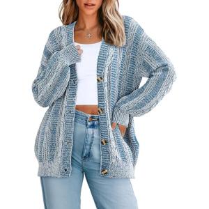 imageDokotoo Cardigan Sweaters for Women Casual Long Sleeve Button Down Chunky Knit Open Front Sweater TopsSky Blue