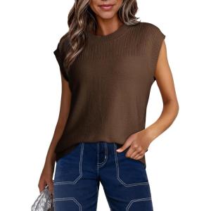 imageDokotoo Sweater Vest Women Casual Crewneck Sleeveless Sweaters for Women Solid Loose Cable Knit Tank TopsCoffee