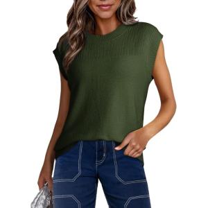 imageDokotoo Sweater Vest Women Casual Crewneck Sleeveless Sweaters for Women Solid Loose Cable Knit Tank TopsGreen