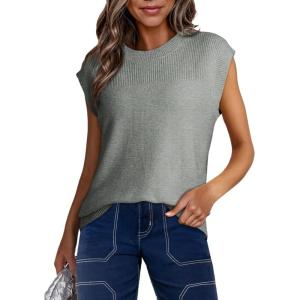 imageDokotoo Sweater Vest Women Casual Crewneck Sleeveless Sweaters for Women Solid Loose Cable Knit Tank TopsGrey