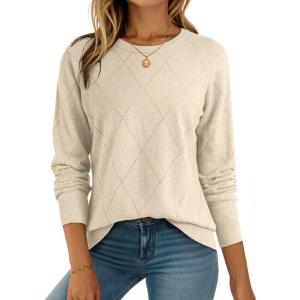 imageDokotoo Sweaters for Women Long Sleeve Wool Blend Crewneck Diamond Hollow Out Lightweight Soft Fall Pullover Sweater TopsApricot