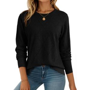 imageDokotoo Sweaters for Women Long Sleeve Wool Blend Crewneck Diamond Hollow Out Lightweight Soft Fall Pullover Sweater TopsBlack