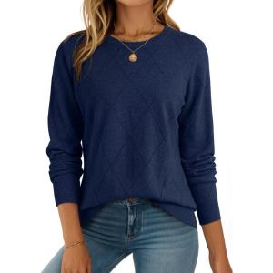imageDokotoo Sweaters for Women Long Sleeve Wool Blend Crewneck Diamond Hollow Out Lightweight Soft Fall Pullover Sweater TopsBlue