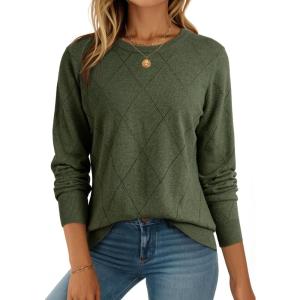 imageDokotoo Sweaters for Women Long Sleeve Wool Blend Crewneck Diamond Hollow Out Lightweight Soft Fall Pullover Sweater TopsGreen