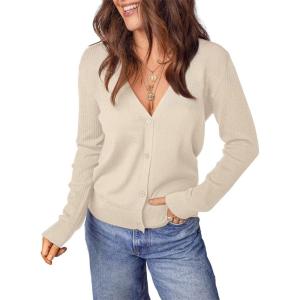 imageDokotoo Womens Cardigan Wool Blend Long Sleeve Button Down Sweaters for Women Casual Hollow Out Knit TopsBeige