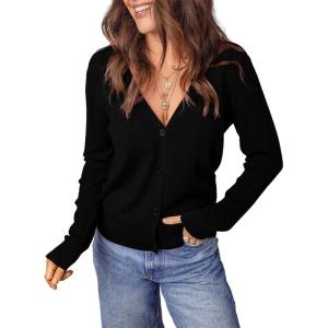 imageDokotoo Womens Cardigan Wool Blend Long Sleeve Button Down Sweaters for Women Casual Hollow Out Knit TopsBlack