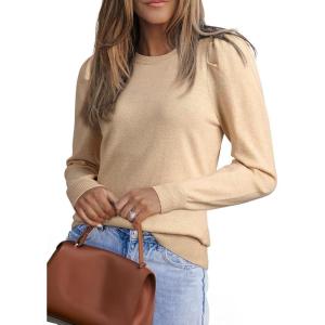 imageDokotoo Womens Cashmere Sweaters 2025 Long Sleeve Crewneck Casual Tops Lightweight Wool Pullover Jumper ShirtsBeige