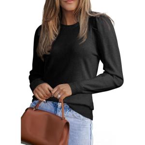 imageDokotoo Womens Cashmere Sweaters 2025 Long Sleeve Crewneck Casual Tops Lightweight Wool Pullover Jumper ShirtsBlack