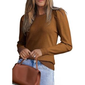imageDokotoo Womens Cashmere Sweaters 2025 Long Sleeve Crewneck Casual Tops Lightweight Wool Pullover Jumper ShirtsBrown