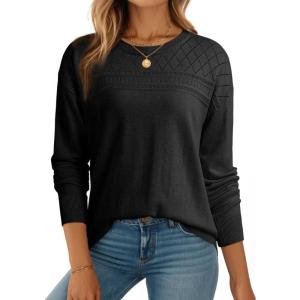 imageDokotoo Womens Casual Long Sleeve Wool Hollow Out Sweaters for Women 2025 Trendy Lightweight Crochet Pullover TopsBlack
