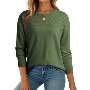 imageDokotoo Womens Casual Long Sleeve Wool Hollow Out Sweaters for Women 2025 Trendy Lightweight Crochet Pullover TopsBlackish Green