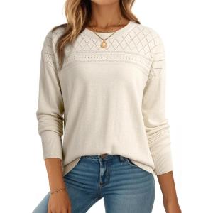 imageDokotoo Womens Casual Long Sleeve Wool Hollow Out Sweaters for Women 2025 Trendy Lightweight Crochet Pullover TopsWhite