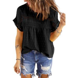 imageDokotoo Womens Summer Tops Crewneck Lace Crochet Short Sleeve Shirts Casual Chiffon Blouses1 Black