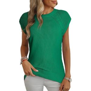 imageDokotoo Womens Sweaters Crewneck Cable Knit Vest Tops for Women 2025 Fall Fashion Clothing Cap Sleeve Sweater VestDark Green