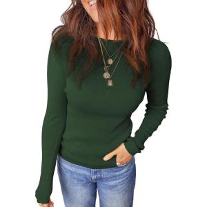 imageDokotoo Womens Wool Blend Sweater Warm Soft Lightweight Long Sleeve Crew Neck Solid Basic Tops Regular FitBlackish Green