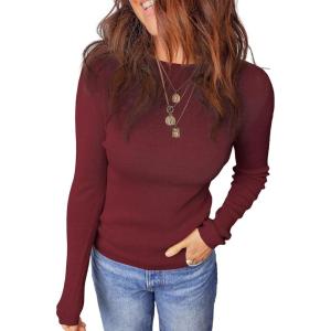 imageDokotoo Womens Wool Blend Sweater Warm Soft Lightweight Long Sleeve Crew Neck Solid Basic Tops Regular FitRed