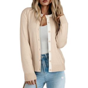 imageDokotoo Womens Wool Button Down Lightweight Cardigans Long Sleeve Casual Crew Neck Soft Knit Cardigan Sweaters TopsApricot