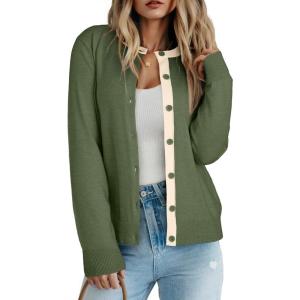 imageDokotoo Womens Wool Button Down Lightweight Cardigans Long Sleeve Casual Crew Neck Soft Knit Cardigan Sweaters TopsVineyard Green