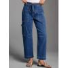 imageDokotoo Jeans for Women Casual High Waisted Straight Wide Leg Pants Loose Cargo Denim Pants with PocketsDark Blue