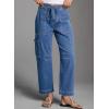 imageDokotoo Jeans for Women Casual High Waisted Straight Wide Leg Pants Loose Cargo Denim Pants with PocketsSky Blue