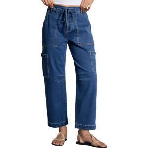 imageDokotoo Jeans for Women Casual High Waisted Straight Wide Leg Pants Loose Cargo Denim Pants with PocketsDark Blue