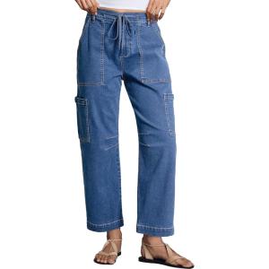 imageDokotoo Jeans for Women Casual High Waisted Straight Wide Leg Pants Loose Cargo Denim Pants with PocketsSky Blue