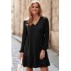 imageDokotoo Fall Dresses for Women 2025 Long Sleeve V Neck Lightweight Ribbed Knit Empire Waist Casual A Line Swing Mini DressBlack
