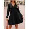 imageDokotoo Fall Dresses for Women 2025 Long Sleeve V Neck Lightweight Ribbed Knit Empire Waist Casual A Line Swing Mini DressBlack