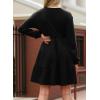 imageDokotoo Fall Dresses for Women 2025 Long Sleeve V Neck Lightweight Ribbed Knit Empire Waist Casual A Line Swing Mini DressBlack