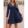 imageDokotoo Fall Dresses for Women 2025 Long Sleeve V Neck Lightweight Ribbed Knit Empire Waist Casual A Line Swing Mini DressBlue