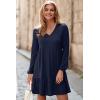 imageDokotoo Fall Dresses for Women 2025 Long Sleeve V Neck Lightweight Ribbed Knit Empire Waist Casual A Line Swing Mini DressBlue