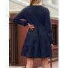 imageDokotoo Fall Dresses for Women 2025 Long Sleeve V Neck Lightweight Ribbed Knit Empire Waist Casual A Line Swing Mini DressBlue