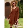 imageDokotoo Fall Dresses for Women 2025 Long Sleeve V Neck Lightweight Ribbed Knit Empire Waist Casual A Line Swing Mini DressBrown
