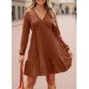 imageDokotoo Fall Dresses for Women 2025 Long Sleeve V Neck Lightweight Ribbed Knit Empire Waist Casual A Line Swing Mini DressBrown