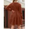 imageDokotoo Fall Dresses for Women 2025 Long Sleeve V Neck Lightweight Ribbed Knit Empire Waist Casual A Line Swing Mini DressBrown