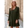 imageDokotoo Fall Dresses for Women 2025 Long Sleeve V Neck Lightweight Ribbed Knit Empire Waist Casual A Line Swing Mini DressGreen